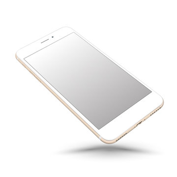 Perspective gold smartphone realistic mock-up. Vector illustration.