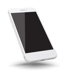 Perspective white smartphone realistic mock-up. Vector illustration.