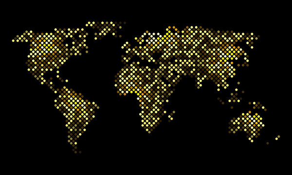 Colorful vector pixel world luminous night map