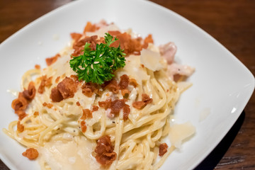 Spaghetti Carbonara in plate