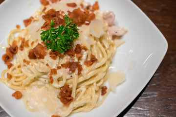 Spaghetti Carbonara in plate