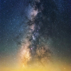 Milky way close up yellow light pollution
