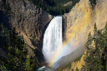 Lower fall Yellowstone river with rainbow