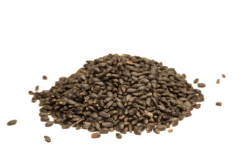 Lemon basil seeds on white background