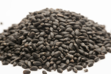 Lemon basil seeds on white background