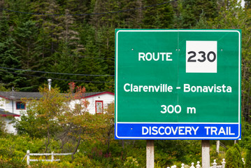 Road sign for Route 230 in central Newfoundland