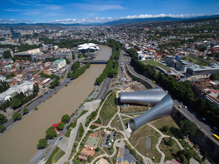 Aerial view of the central part of Tbilisi, photographed quadrocopters