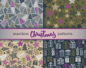 Set of four Christmas vector seamless patterns