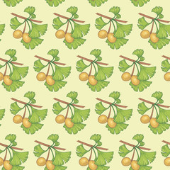 Seamless pattern with ginkgo biloba