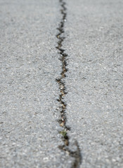 Asphalt road line cracked vertical