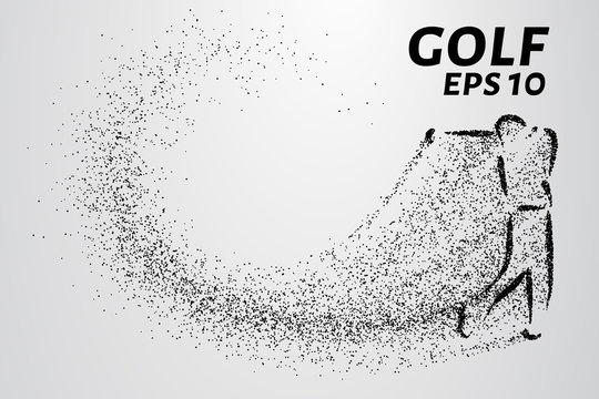 Golf of particles. Silhouette of a golfer is made up of little circles. Vector illustration