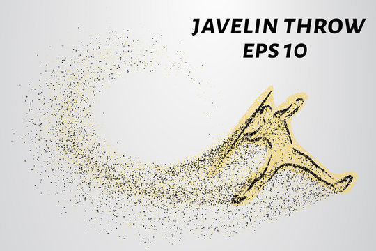 Javelin of particles. Silhouette of javelin consists of small circles. Vector illustration