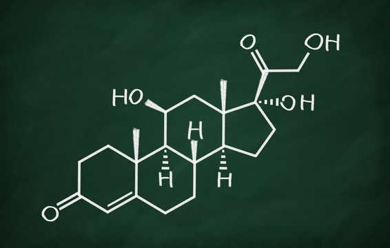 Structural model of Cortisol on the blackboard.