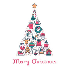 Illustration of symbols christmas items icon. Xmas tree