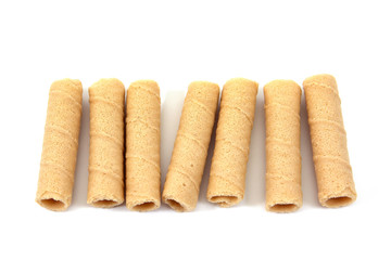 Coconut crispy roll isolated on white background. Tong Muan Thai