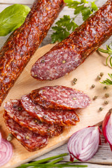 Slices of salami sausage