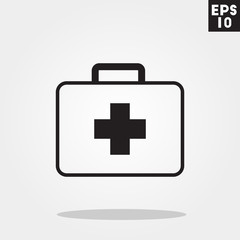 Fototapeta premium Box and suitcase first aid pack hospital icon in trendy flat style isolated on grey background. Id card symbol for your design, logo, UI. Vector illustration, EPS10.