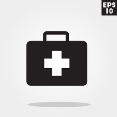 Box and suitcase first aid pack hospital icon in trendy flat style isolated on grey background. Id card symbol for your design, logo, UI. Vector illustration, EPS10.