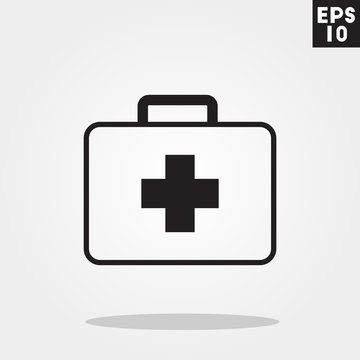 Box and suitcase first aid pack hospital icon in trendy flat style isolated on grey background. Id card symbol for your design, logo, UI. Vector illustration, EPS10.