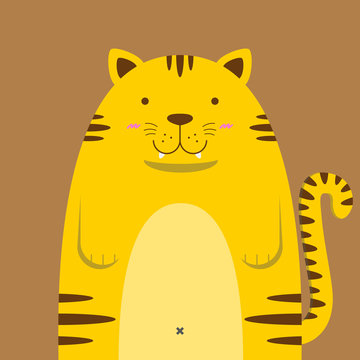 cute big fat tiger on brown background