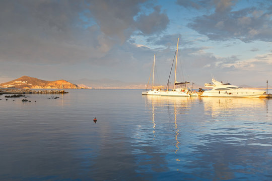 Boats in the port of Naxos early in the morning.