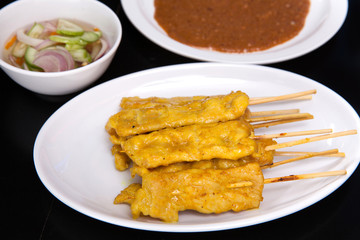 Pork satay,Grilled pork with peanut sweet sauce and sour sauce o