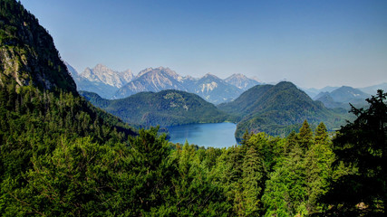 Fototapeta na wymiar Landscape of Alpsee, view from Marienbrucken Germany