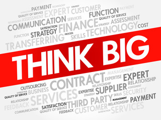 Think Big word cloud collage, business concept background