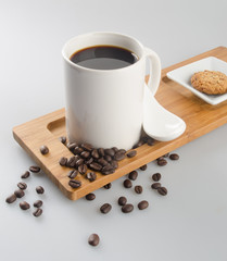 coffee or cup of coffee and cookie on background.