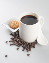 coffee or cup of coffee and cookie on background.