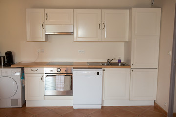 Close-up of white kitchen unit in modern interior
