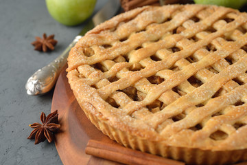 Rustic apple pie with cinnamon
