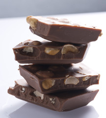 Broken chocolate bar and spices,Selective focus.