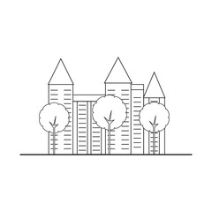 Fototapeta premium Element city. Multi-storey house with trees. Vector illustration.