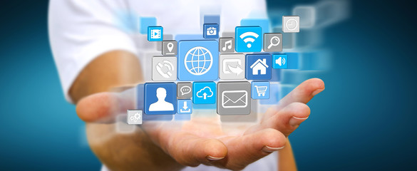 Businessman using modern digital icon application