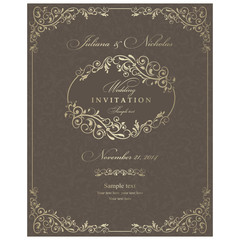 Wedding Invitation cards in an vintage-style brown and gold.