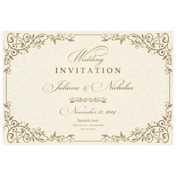 Invitation cards in an old-style beige and gold