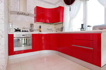 Modern glossy kitchen interior cabinet