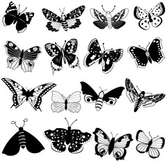 Black vector collection of different butterflies