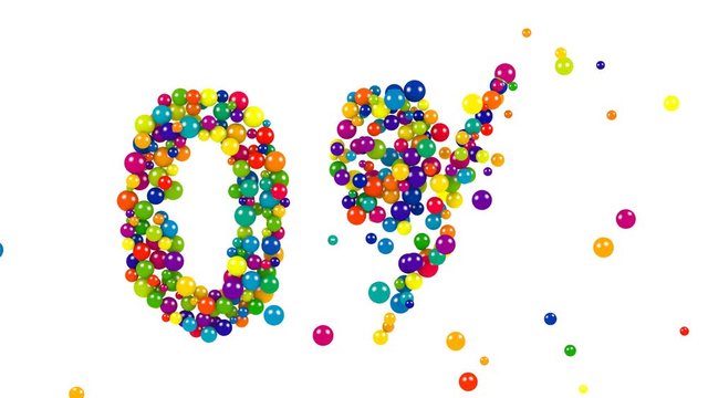 Zero percent symbol in colorful rainbow colored balls on white for an unchanged or stable outlook and no reduction or markup with copy space