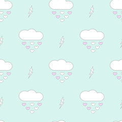 cute cartoon clouds drops hearts romantic and lovely seamless vector pattern background illustration


