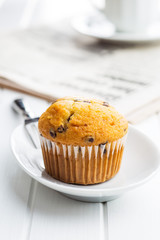 The tasty muffin with chocolate.