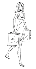 Fotobehang Vrouw met winkeltassen © emieldelange