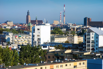 Wroclaw city, panoramic view from above on not touristic center. Poland, eastern europe