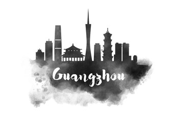 Watercolor Guangzhou City Skyline