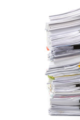 Stack of business papers isolated on white background