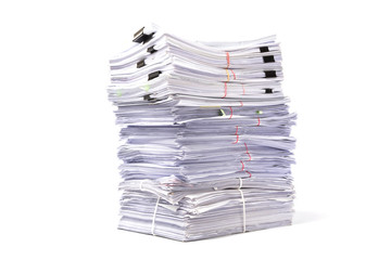 Stack of business papers isolated on white background