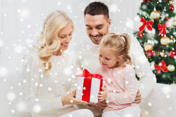 Fototapeta na wymiar happy family at home with christmas gift box