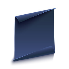 Blue curved paper banner isolated on white.
