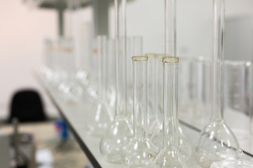 Glass flasks in the laboratory.